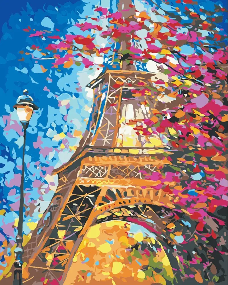 Mini pintura por número Kit de Torre Eiffel con marco decoración sala de estar