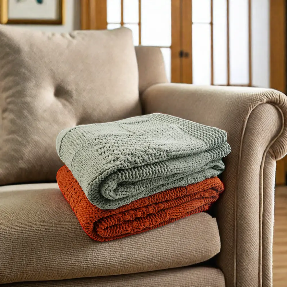 Toptan en iyi üretici 100% Polyester süper yumuşak kalın kabarık örme ekose şönil atmak battaniye ev dekor için