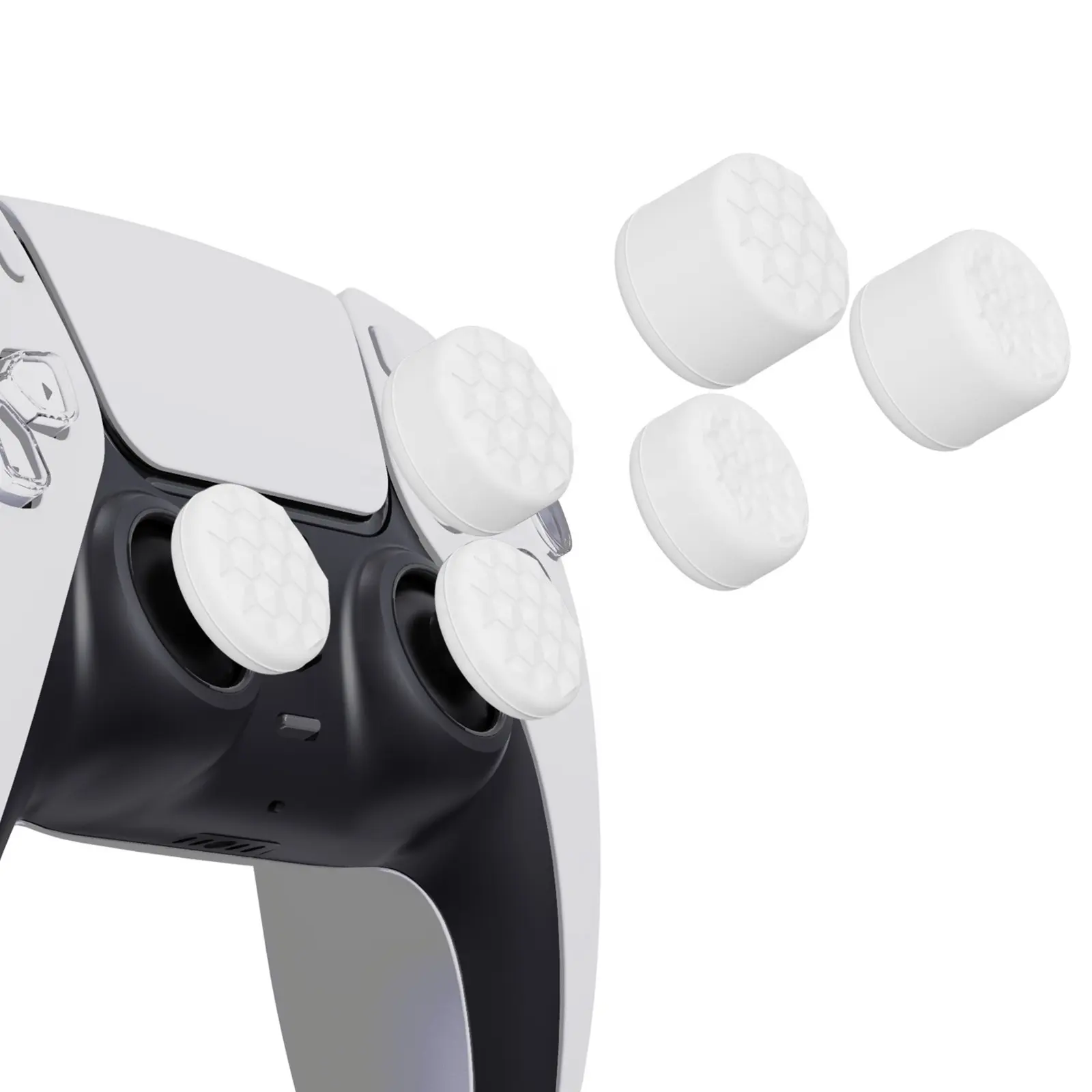 PlayVitalซิลิโคนสีขาว 10 pcs Universalจอยสติ๊กนิ้วหัวแม่มือสําหรับPS5 Xbox Oneสวิทช์Pro Controller
