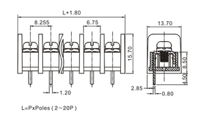 XLCF 8,25-02 Espaciado de terminales 8,25mm Rango 22-12AWG 20A Bloque de terminales de cerca - Product Image 6