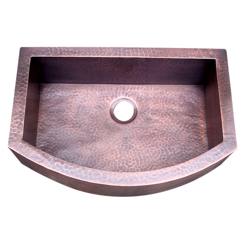 C style Copper Hammered Dual Bowl Front-Curve