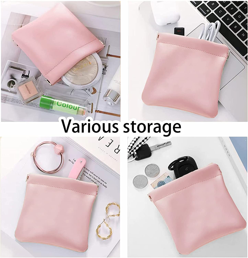 portable storage bags with snap spring automatic close pu leather waterproof mini cosmetic bag custom logo