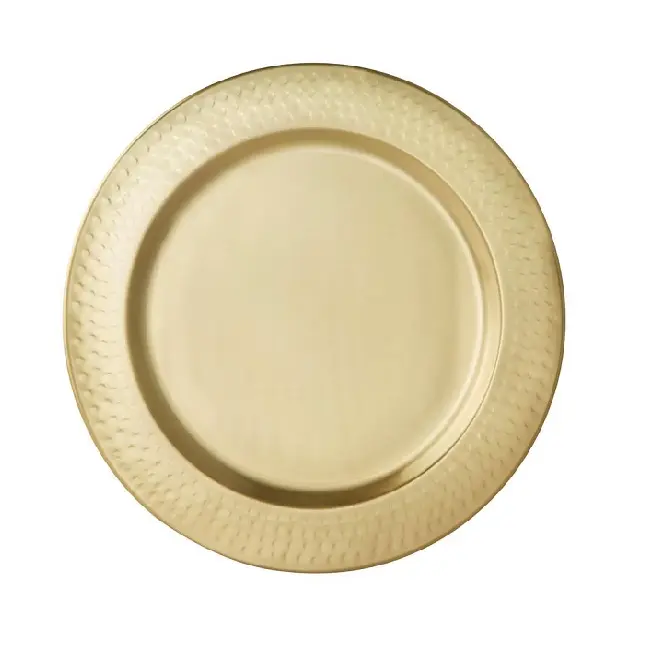 Assiette de service ronde fabriquée en Inde pour acheteurs commerciaux en gros design martelé couleur or vaisselle de restaurant assiettes de service