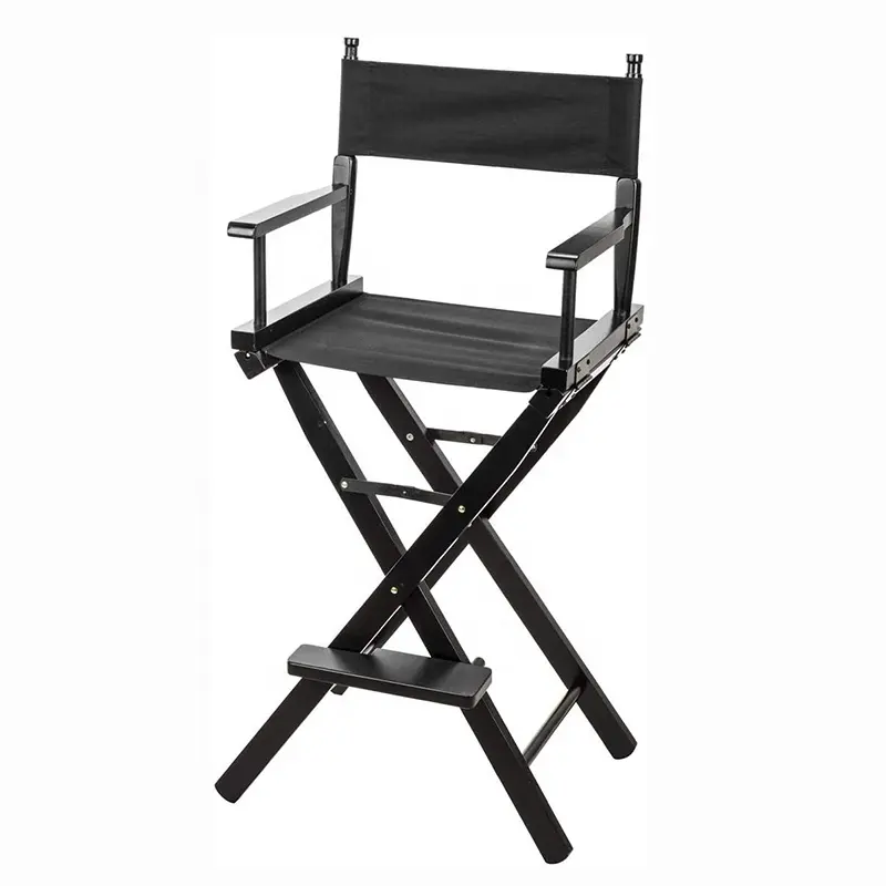 30 "Höhe Custom Lightweight Faltbarer tragbarer schwarzer Aluminium Massivholz rahmen mit Fuß stütze Makeup Artist Tall Directors Chair