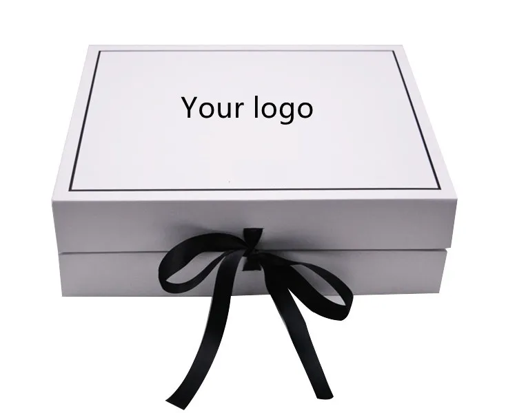 Caja de regalo de cartón plegable con cierre magnético, logotipo personalizado, color blanco de lujo