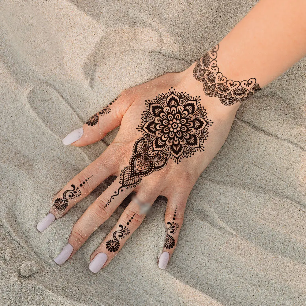 Henna preta mão tatuagem adesivos corpo borboleta tatuagem temporária impermeável