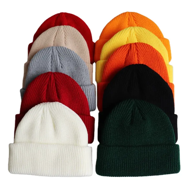 Лыжные кепки для взрослых из дыни и шерсти, теплая шапка, хоп, Короткие ребристые рыбацкие шапки с манжетами, зимняя шапка, простые шапки, шапки для мужчин