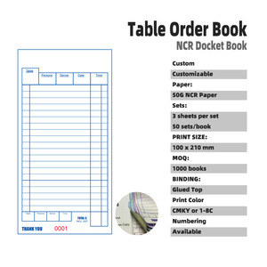 China Factory OEM ODM Customizable Carbon Less Receipt <strong>Invoice</strong> Booklet NCR Restaurant <strong>Sales</strong> Waiter <strong>Order</strong> Book Printing My Logo