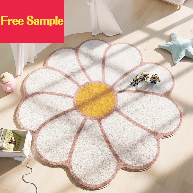 Tapete antiderrapante lavável para crianças, tapete em forma de flor antiderrapante lavável para brincadeiras, dormitório