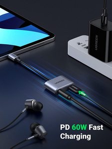 UGREEN 2 in 1 USB <span class=keywords><strong>C</strong></span>-3.5mmヘッドフォンおよび充電器アダプタータイプ<span class=keywords><strong>C</strong></span>-PD60W急速充電ドングル付きAuxオーディオジャック - Product Image 6