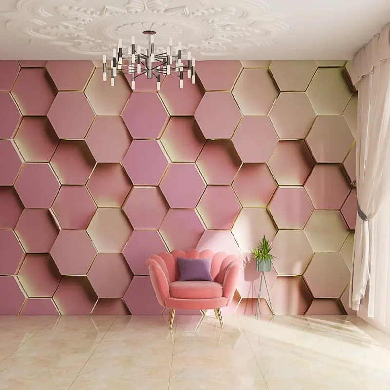 कस्टम गुलाबी ज्यामितीय हीरा वॉलपेपर/दीवार कोटिंग 3d दीवार के कागज भित्ति घर की सजावट