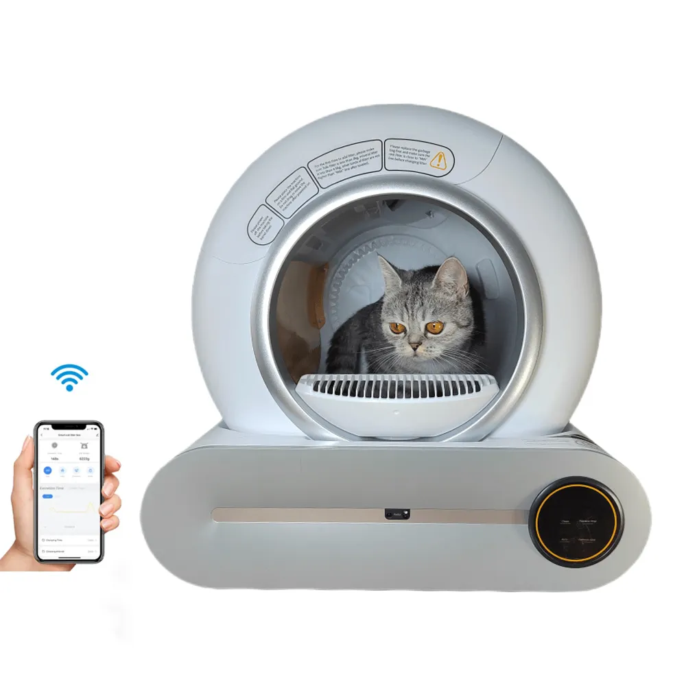 Nuevo diseño de moda App de bajo ruido Wifi Control táctil inteligente eléctrico autolimpieza inteligente caja de arena automática para gatos OEM 1 Uds