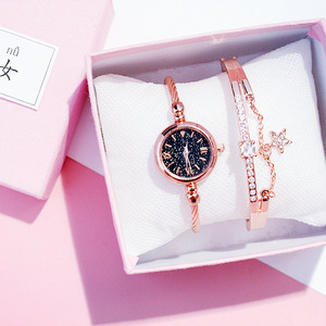 星空原宿女式手链风格小迷你简约时尚防水休闲2件套石英表montres de luxe