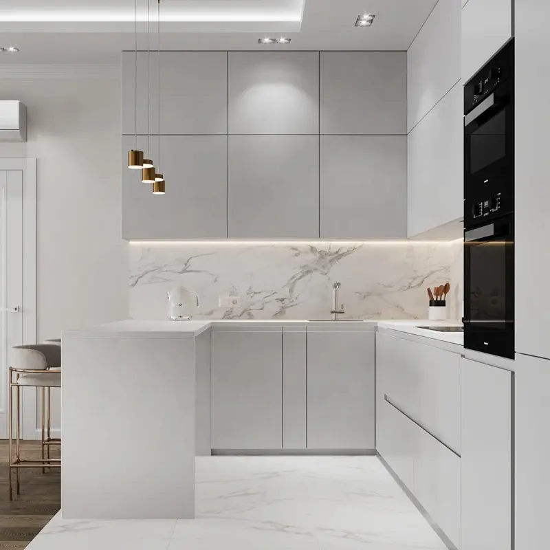 Suofeiya современный дизайн MDF лак серый цвет дизайн a кухонные фотографии