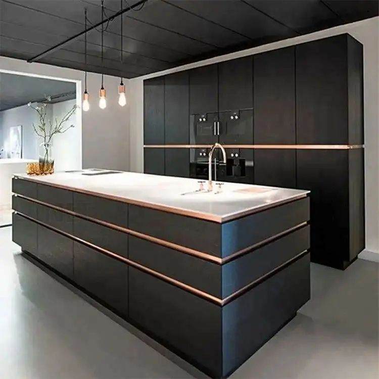 Cocina Moderna de melamina, mueble de cocina personalizado, color blanco, negro y rosa, diseño a la última moda, 2022