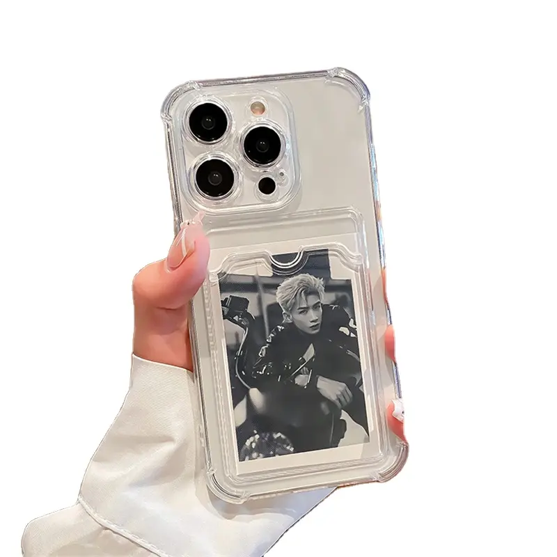 Temizle cüzdan silikon darbeye dayanıklı arka kapak şeffaf kart yuvası çantası tutucu telefon iPhone için kılıf 15 13 12 11 Pro Max 14 artı