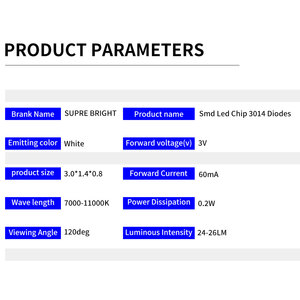 Yüksek parlaklık 3014 SMD LED çip sıcak beyaz LED lamba ile 0.2W 3V giriş gerilimi ve LM ışık akısı özellikleri - Product Image 5