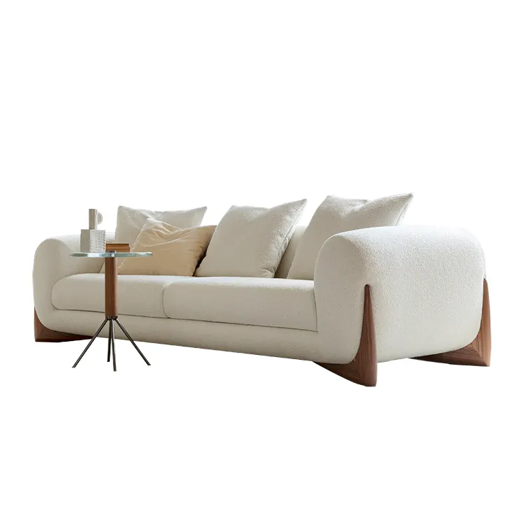 Modern Nordic Fashion Quarto Três-pessoa Sofá Tecido Living Room Simples Madeira Chesterfield Sofá 1 Set Removable Cover