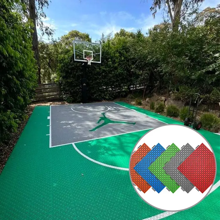 רצפת מגרש כדורסל תלויה מגרש כדורסל חיצוני מודולרי משתלב אריחי רצפת פלסטיק
