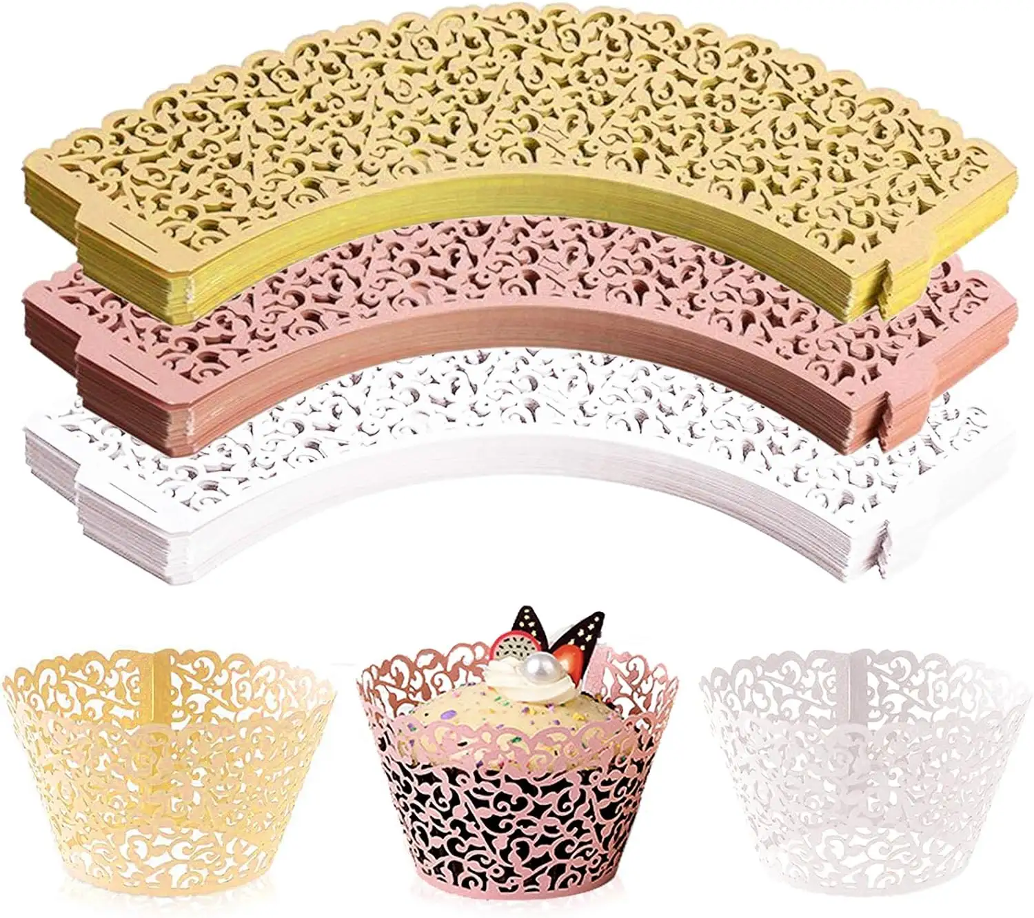 Cupcake Packaging Art Small Rattan Lace Laser Cutting Paper Lining For Birthday Wedding Baptism Decoration