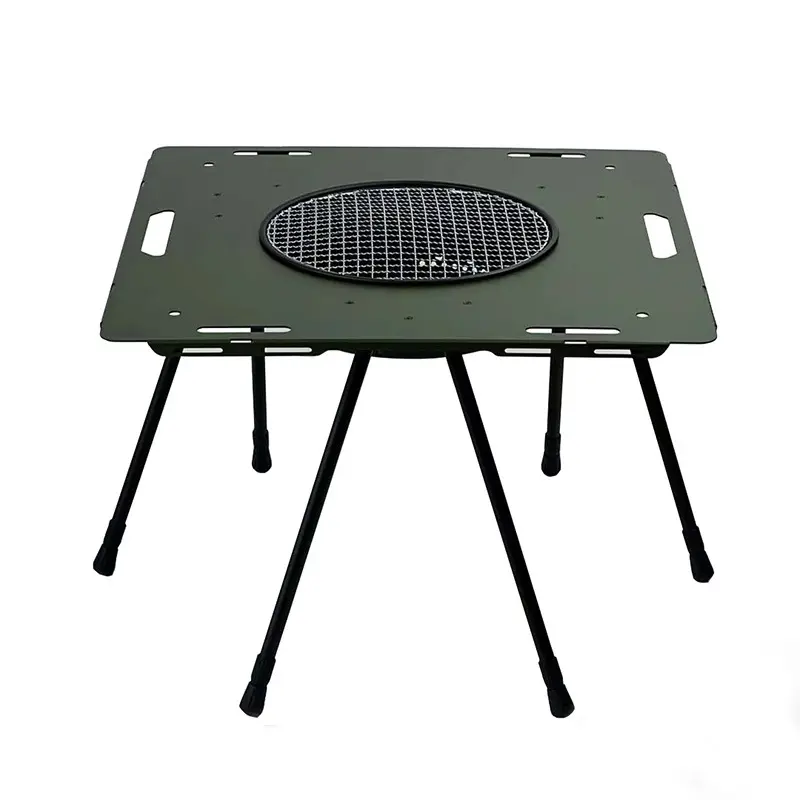 Folding Camping Table, Aluminum Alloy Lightweight Tactical Table, Multi-functional Fireplace Table for BBQ