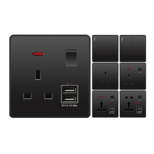 英国13A墙壁开关3针通用插座，带USB + type-c，带18W 3.1A快速充电黑色哑光电脑面板英国 - Product Image 2