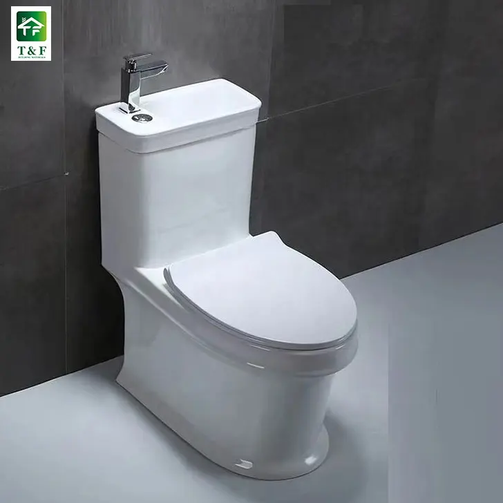 Siphonic ชุดสุขภัณฑ์เซรามิคในห้องน้ำ,ที่นั่งแบบนิ่ม Wc ห้องน้ำสาธารณะพร้อมอ่างล้างจาน