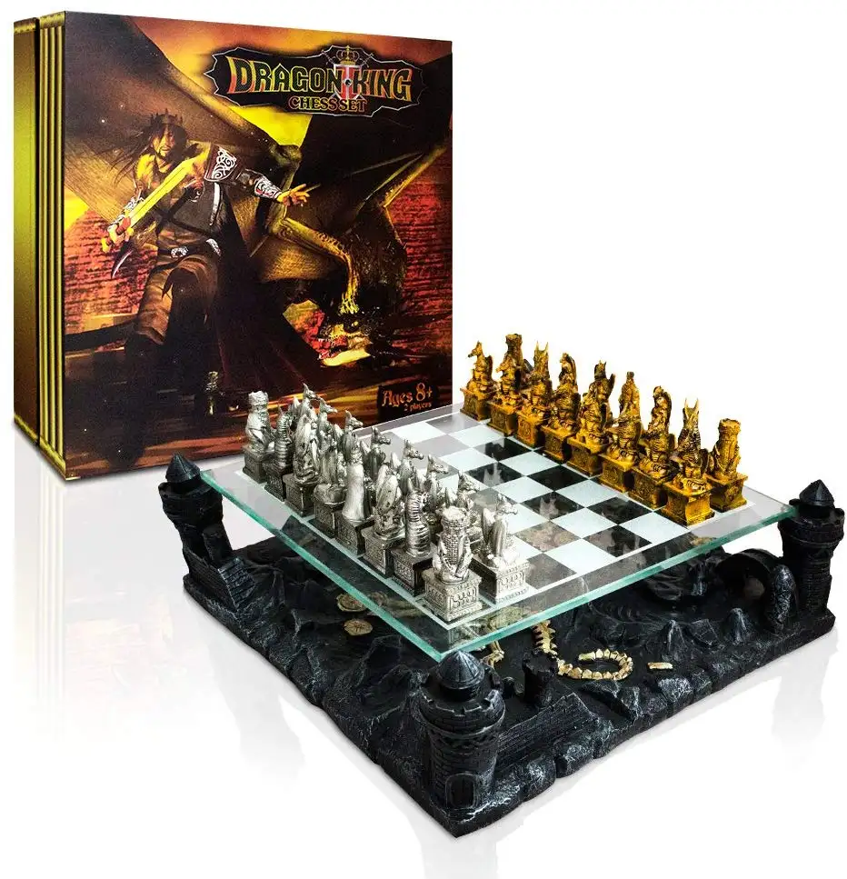 Juego de ajedrez de dragón rey de resina/poliresina