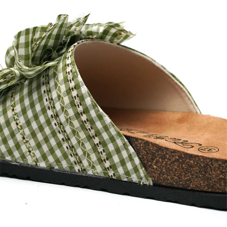 2021 New Fashion Women Bow Sliders Sandal Summer Fancy Flat Sandals Slipper Beach Shoes EVA Sole Cork Slippers