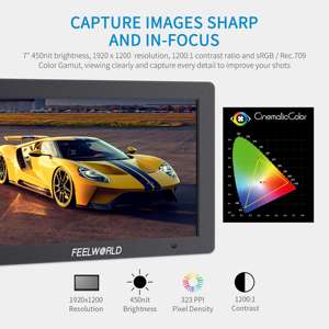 Monitor de cámara FEELWORLD T7 PLUS, monitor LCD de 7 pulgadas con entrada y salida HDMI, compatible con señal 4K, monitor de campo de cámara - Product Image 2