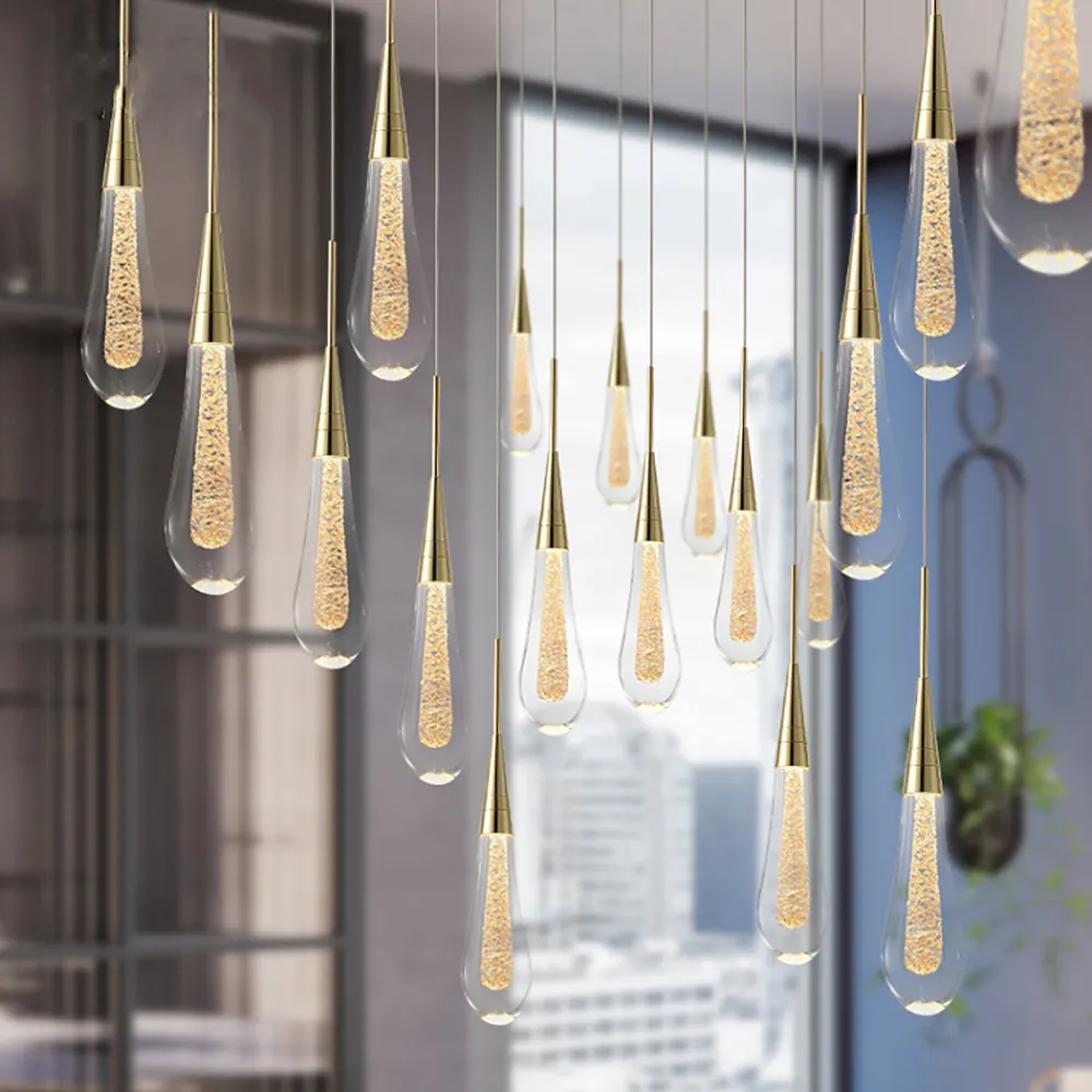 Özelleştirilebilir Post-Modern kristal cam led kolye ışıkları Hanglamp damla ışık restoran Bar kolye lamba merdiven lambaları