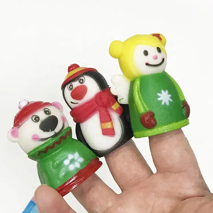Fabrika özel yapmak plastik hayvan parmak kuklaları, OEM tasarım oyuncak noel yumuşak plastik parmak kuklaları oyuncak