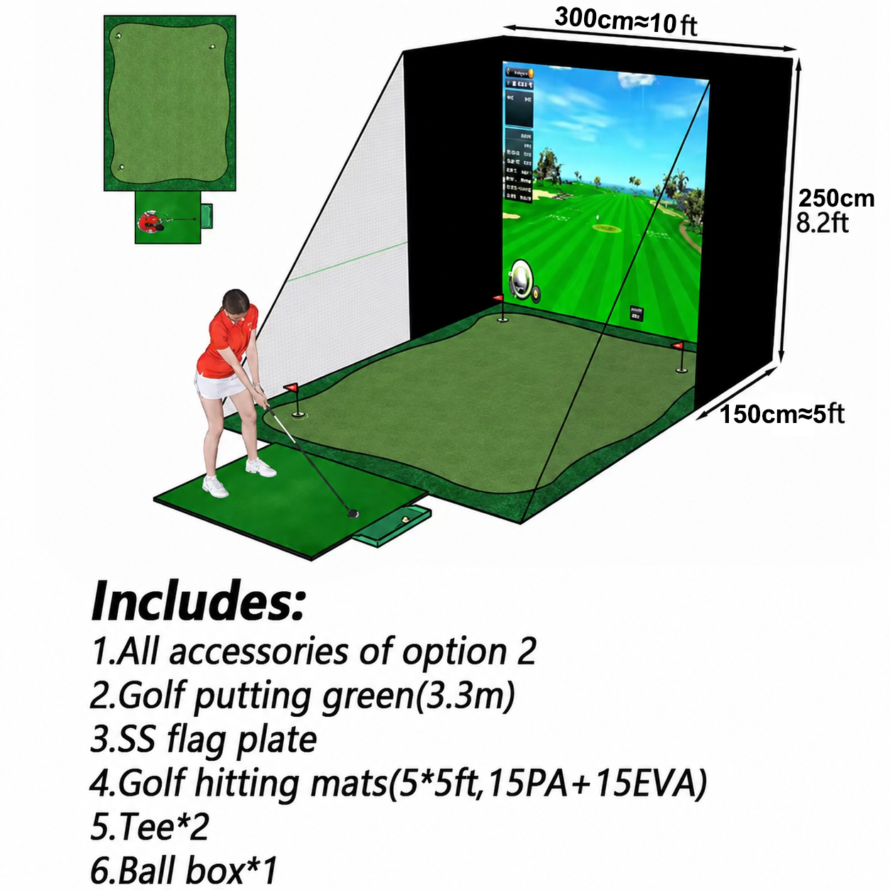 10ft*5ft*8.2ft + Hitting mat+Golf green