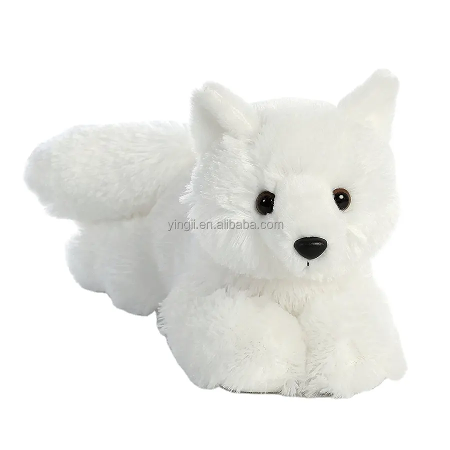 D719 สัตว์ป่าหมาป่า Plush Plush ของเล่นตุ๊กตา PV ขนแกะที่สมจริงจัดแต่งทรงผมสัตว์ป่าหมาป่าสีขาว Plush