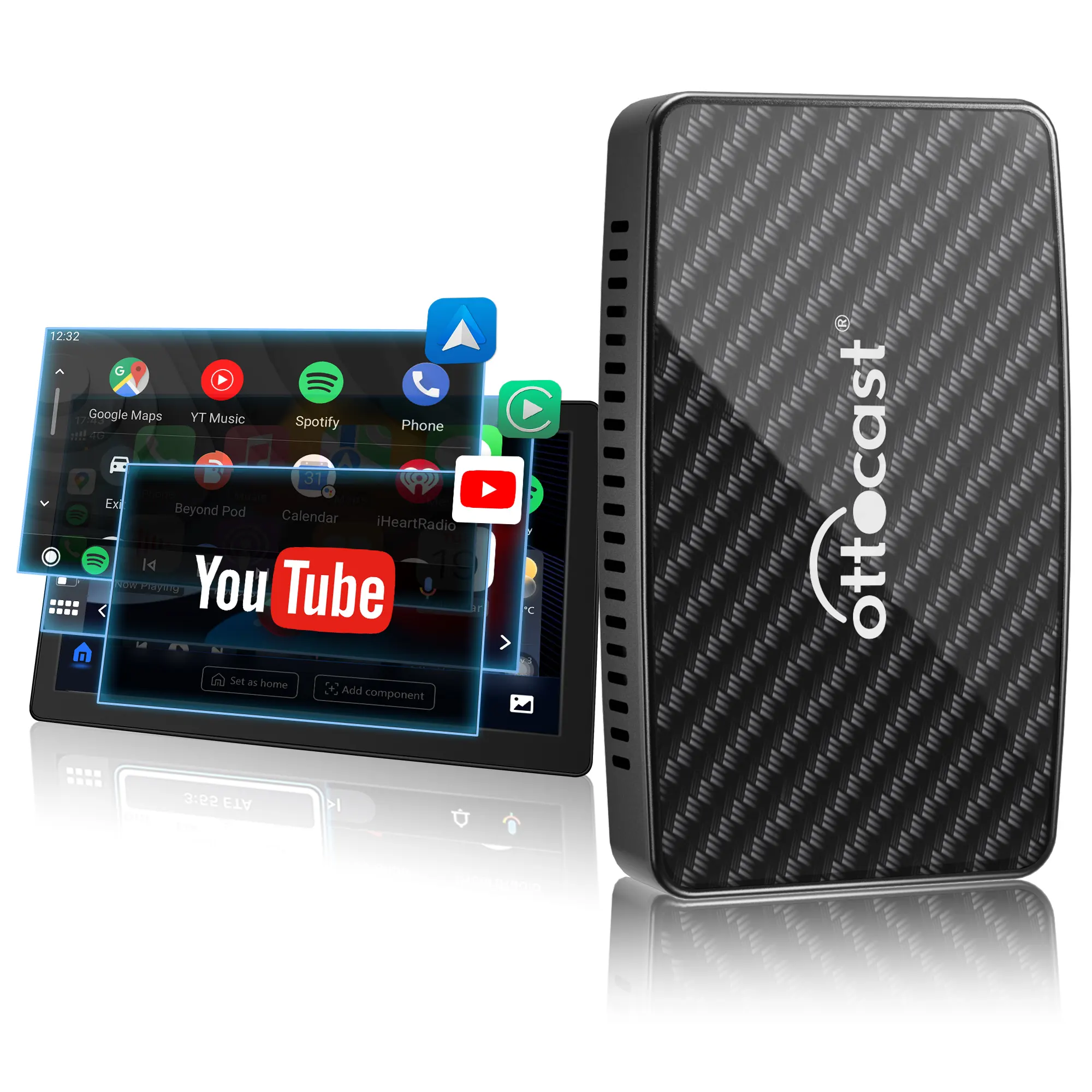 Ottocast Play2video wireless Carplay android auto 4 en 1 box avec port USB support Youtube Netflix