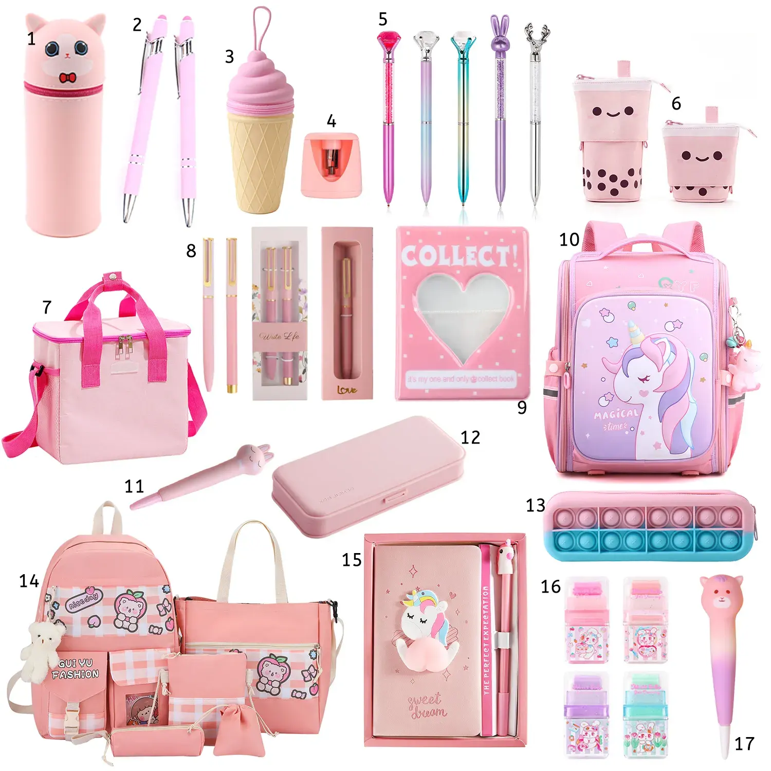 A vasity of styles customized cute and simple pattern children school stationery set for gift