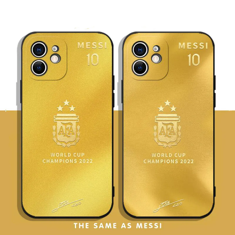 เคสโทรศัพท์มือถือชุบทอง2022,แชมเปี้ยนฟุตบอลโลก Messi 10สำหรับ iPhone 11 12 13 14 Pro Max ฝาหลังซิลิโคนนิ่ม