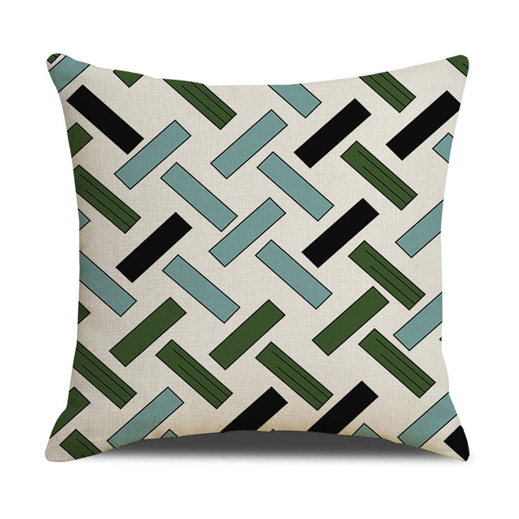 Luxury Style Green Linen Sofa Pillowcase Dark Green Geometric Pattern Pillowcase Bedside Decoration Cushion Cover