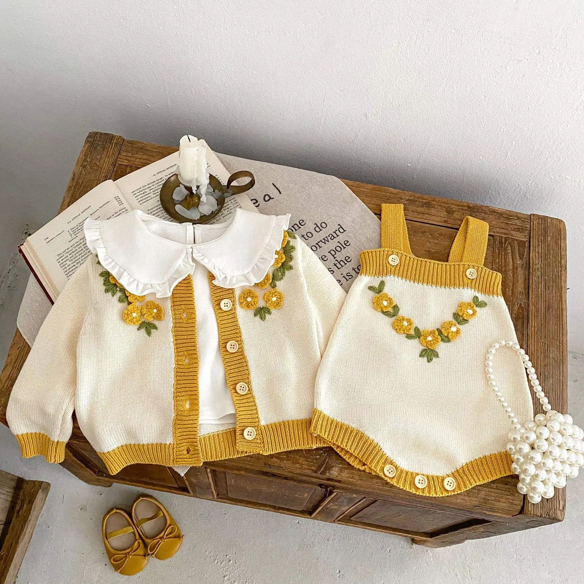 RTS Engepapa otoño recién nacido tejer crochet infantil Chaqueta de punto bebé de punto bordado conjunto de ropa