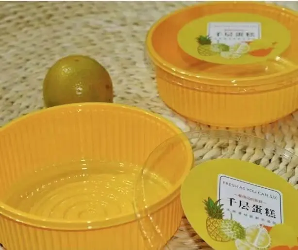 Popular forma redonda Design plástico descartável durian mille crepe bolo embalagem caixa