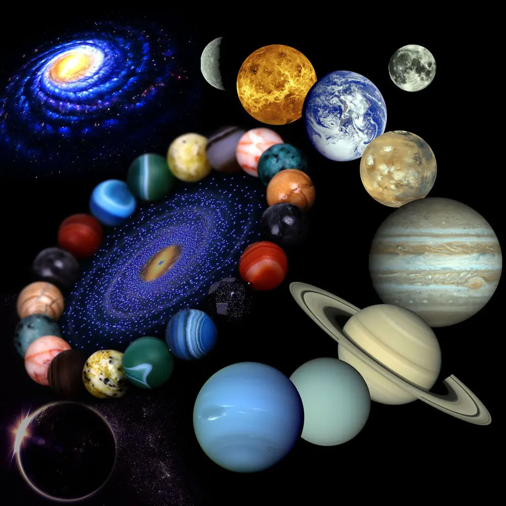 10มิลลิเมตรลูกปัดดาวเคราะห์สร้อยข้อมือจักรวาลกาแล็คซี่ดาวเคราะห์ระบบพลังงานแสงอาทิตย์สร้อยข้อมือ