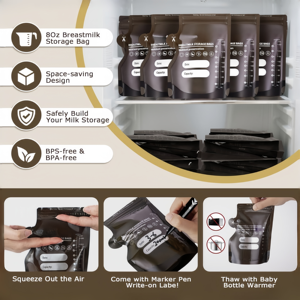 कस्टम लोगो 8oz/250 मिलीलीटर आसान स्तन दूध भंडारण बैग, भोजन ग्रेड फ्रीजर सुरक्षित स्तन दूध के लिए खाद्य ग्रेड फ्रीजर सुरक्षित स्तन दूध पाउच - Product Image 4