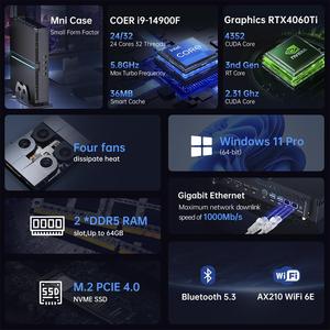 Intel 14th Generation Mini PC Gaming Desktop 32GB RTX4060ti 2TB HDD HD Display Nuevo Sistema Operativo Windows i5 i7 i9 Core Wifi