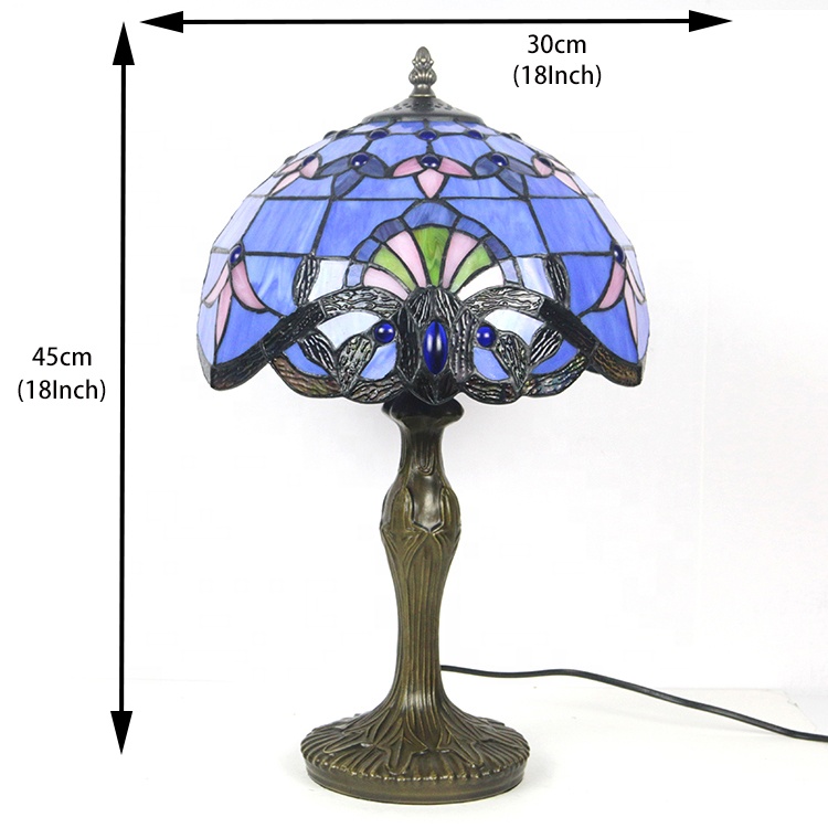 LongHuiJing Tiffany Lamp Stained Glass Desk Lamps 18 Inch Tall Blue Purple Baroque Shade