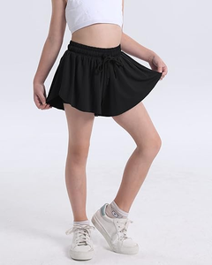Kızlar siyah kelebek 2-in-1 koşu, spor salonu, egzersiz, tezahürat, dans için Spandex Liner ile Flowy şort - Product Image 4