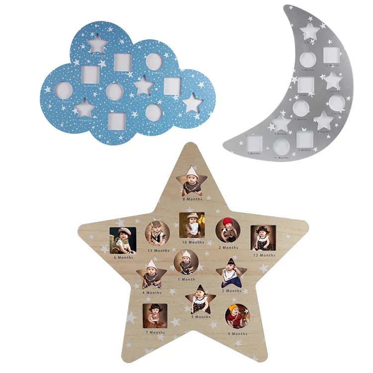 12 slot stella luna di figura copertura del bambino il mio primo anno da parete in legno foto cornici per il bambino appena nato regalo