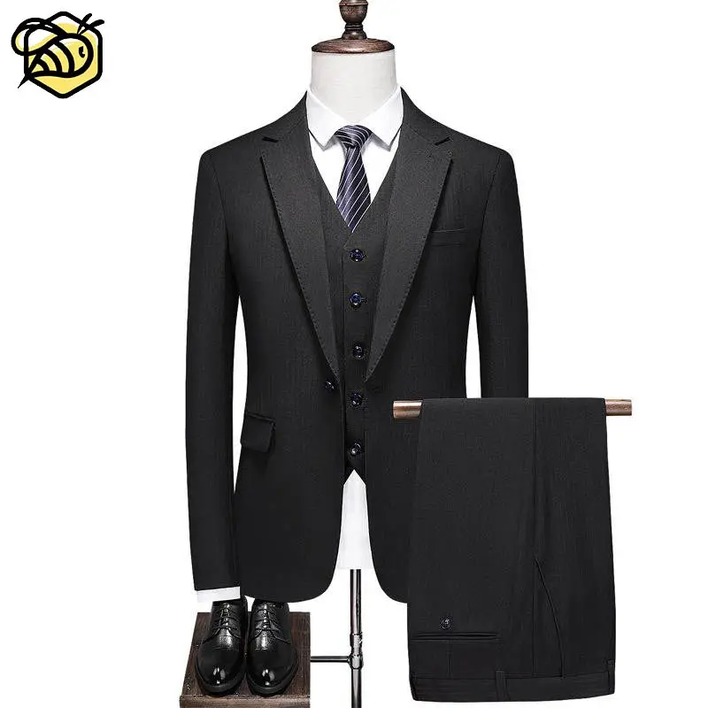AAS06-traje de boda de lujo para hombre, conjunto de traje de negocios de Color sólido Delgado a la moda, chaqueta de talla grande, pantalones, chaleco, 3 piezas