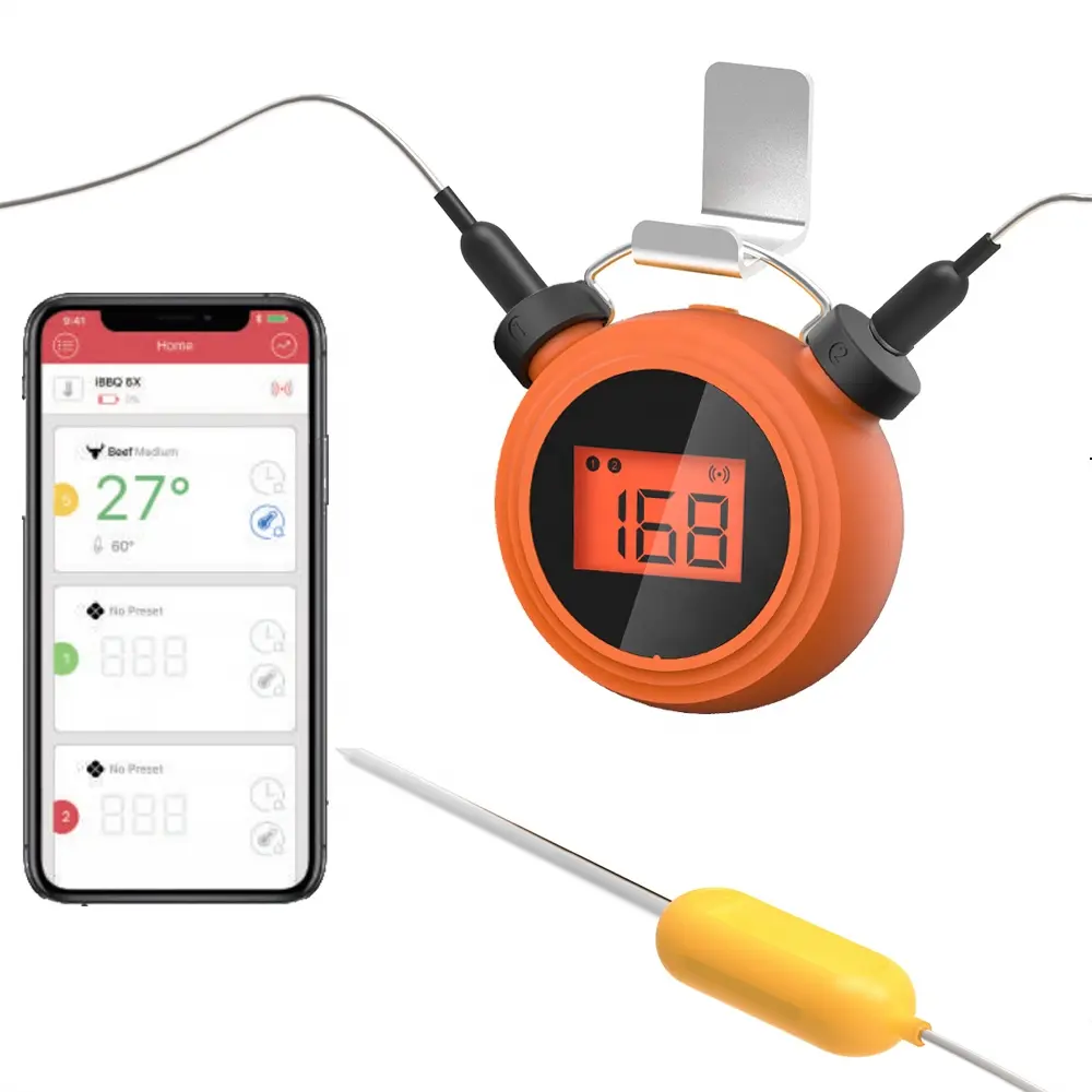 Drahtloses Bluetooth-Grillthermometer mit doppelter Sonde und Akkuversion LED Digitalthermometer Grill Fleisch Miniruhrthermometer