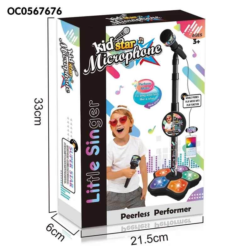 Microfone de jogo eletrônico para crianças, instrumento musical de karaokê, com suporte para crianças