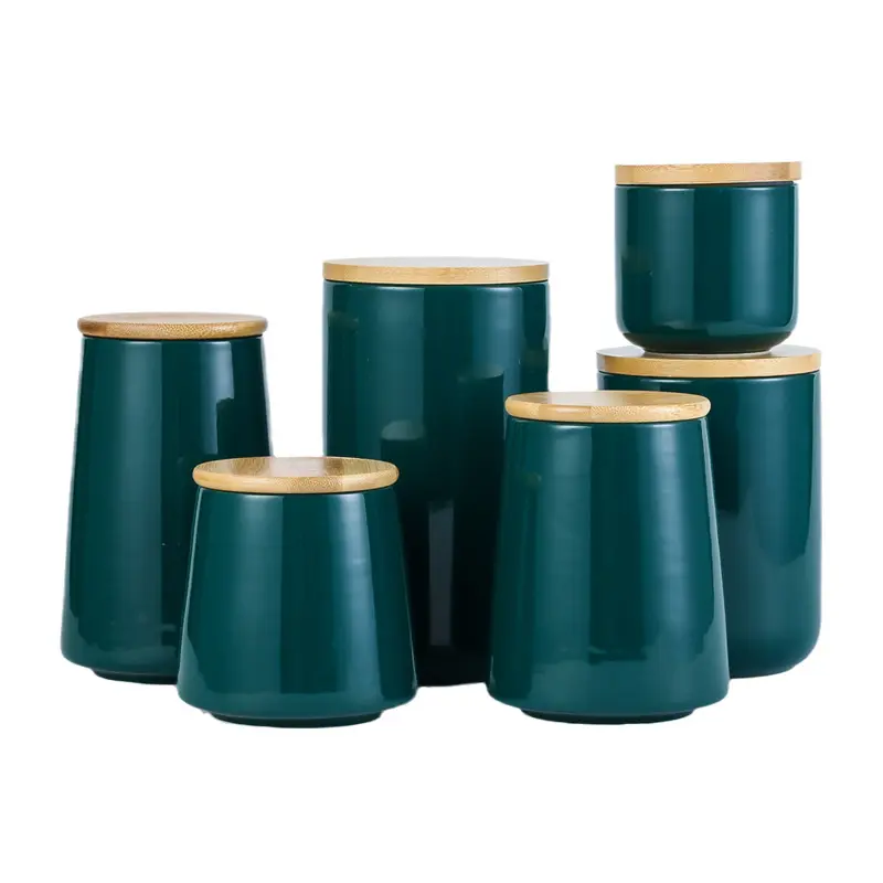 Barato vitrificado jarra azul preto grande branco e conjunto canister cozinha cerâmica